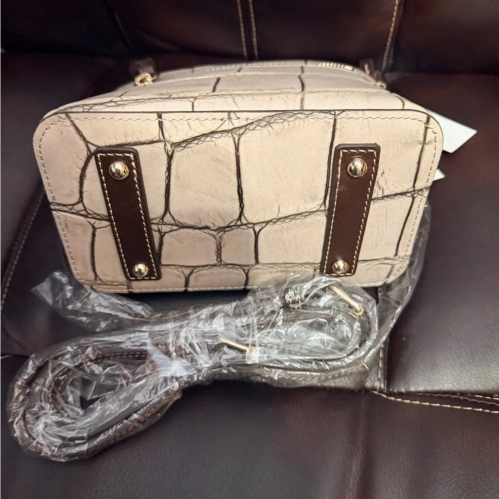 Dooney & Bourke Croc-Embossed Mini Crossbody in Pale Pink with Gold Hardware